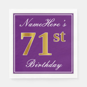 Elegant Purple, Faux Gold 71st Birthday + Name Napkins