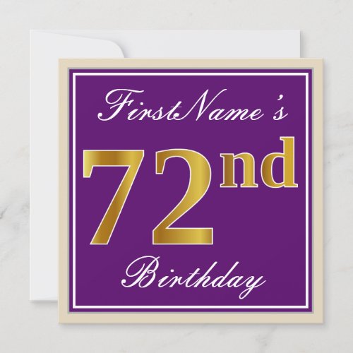 Elegant Purple Faux Gold 72nd Birthday  Name Invitation