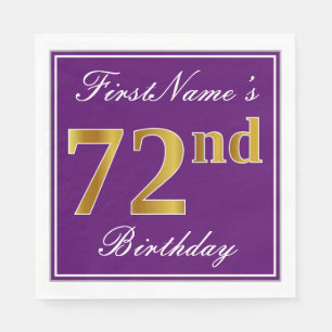 Elegant Purple, Faux Gold 72nd Birthday + Name Paper Napkins