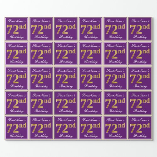 Elegant Purple Faux Gold 72nd Birthday  Name Wrapping Paper