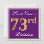 [ Thumbnail: Elegant, Purple, Faux Gold 73rd Birthday + Name Invitation ]