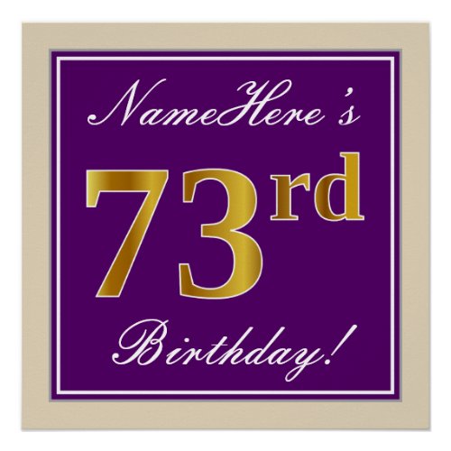 Elegant Purple Faux Gold 73rd Birthday  Name Poster