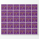 [ Thumbnail: Elegant, Purple, Faux Gold 75th Birthday + Name Wrapping Paper ]