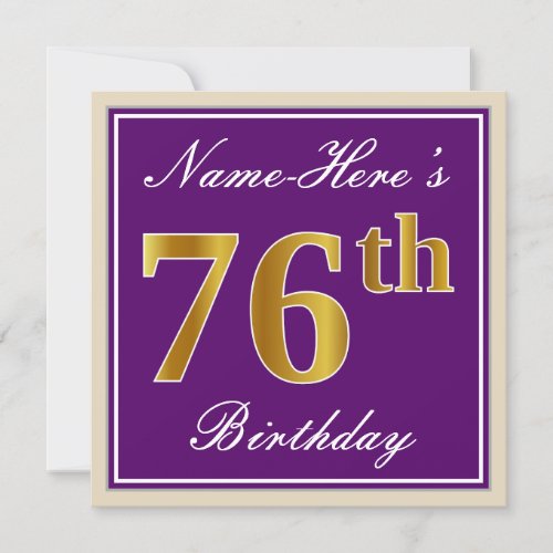 Elegant Purple Faux Gold 76th Birthday  Name Invitation