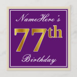 [ Thumbnail: Elegant, Purple, Faux Gold 77th Birthday + Name Invitation ]