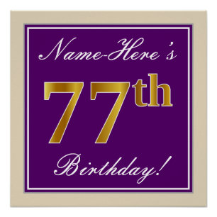 Elegant, Purple, Faux Gold 77th Birthday + Name Poster