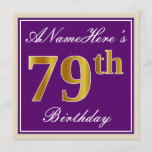 [ Thumbnail: Elegant, Purple, Faux Gold 79th Birthday + Name Invitation ]