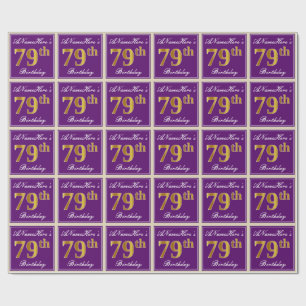 Elegant, Purple, Faux Gold 79th Birthday + Name Wrapping Paper