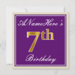 [ Thumbnail: Elegant, Purple, Faux Gold 7th Birthday + Name Invitation ]