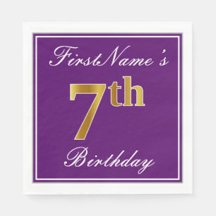 Elegant Purple, Faux Gold 7th Birthday + Name Napkins
