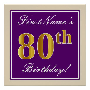 Elegant, Purple, Faux Gold 80th Birthday + Name Poster