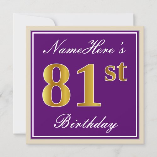 Elegant Purple Faux Gold 81st Birthday  Name Invitation