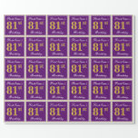 [ Thumbnail: Elegant, Purple, Faux Gold 81st Birthday + Name Wrapping Paper ]