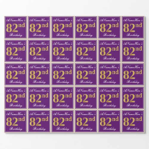 Elegant Purple Faux Gold 82nd Birthday  Name Wrapping Paper