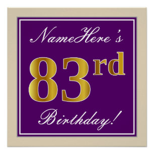 Elegant, Purple, Faux Gold 83rd Birthday + Name Poster