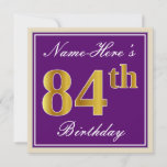 [ Thumbnail: Elegant, Purple, Faux Gold 84th Birthday + Name Invitation ]