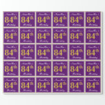 [ Thumbnail: Elegant, Purple, Faux Gold 84th Birthday + Name Wrapping Paper ]