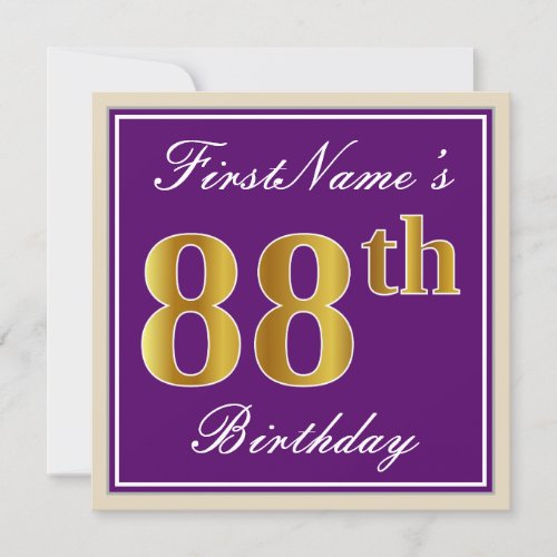 Elegant Purple Faux Gold 88th Birthday  Name Invitation
