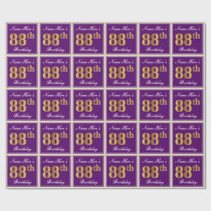 Elegant, Purple, Faux Gold 88th Birthday + Name Wrapping Paper
