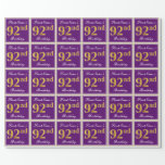 [ Thumbnail: Elegant, Purple, Faux Gold 92nd Birthday + Name Wrapping Paper ]