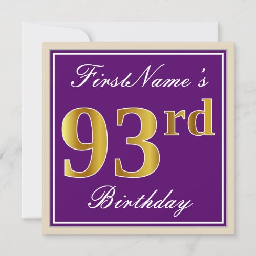 Elegant Purple Faux Gold 93rd Birthday  Name Invitation