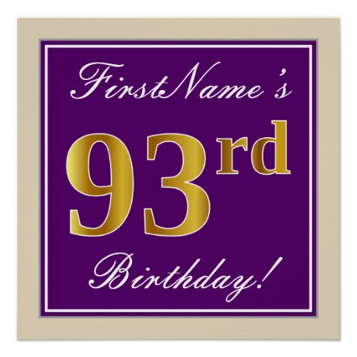 Elegant Purple Faux Gold 93rd Birthday  Name Poster