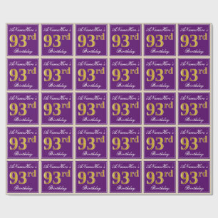 Elegant, Purple, Faux Gold 93rd Birthday + Name Wrapping Paper