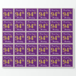 [ Thumbnail: Elegant, Purple, Faux Gold 94th Birthday + Name Wrapping Paper ]