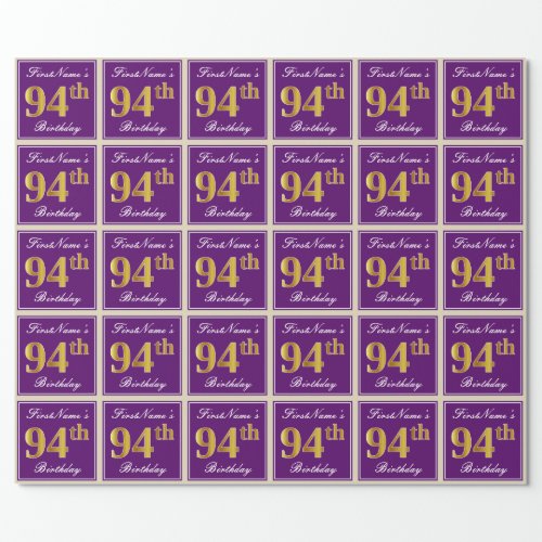 Elegant Purple Faux Gold 94th Birthday  Name Wrapping Paper