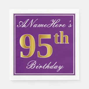 Elegant Purple, Faux Gold 95th Birthday + Name Paper Napkins