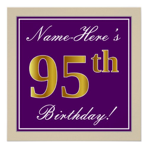 Elegant Purple Faux Gold 95th Birthday  Name Poster