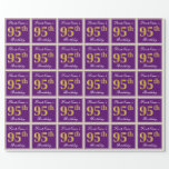 [ Thumbnail: Elegant, Purple, Faux Gold 95th Birthday + Name Wrapping Paper ]