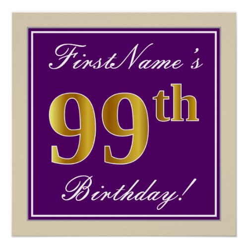 Elegant Purple Faux Gold 99th Birthday  Name Poster