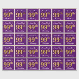 Elegant, Purple, Faux Gold 99th Birthday + Name Wrapping Paper