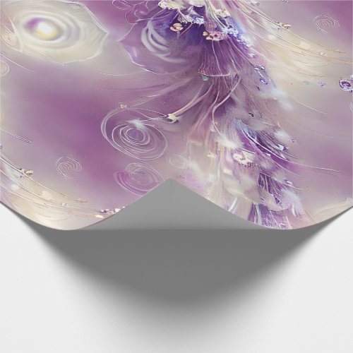 Elegant Purple Feathers Beads Pearls and Light Wrapping Paper