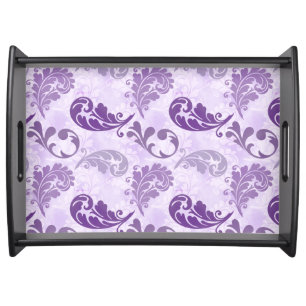 Elegant Purple Feathers Pattern Serving Tray
