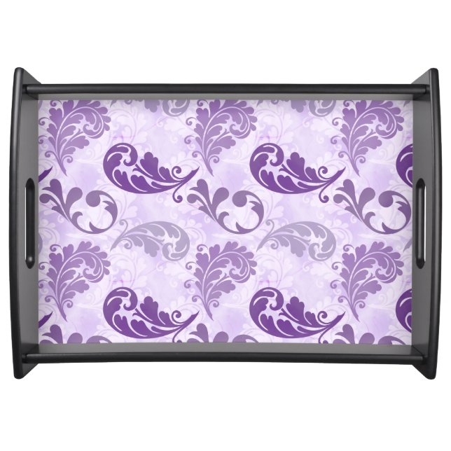 Elegant Purple Feathers Pattern Serving Tray (Front)