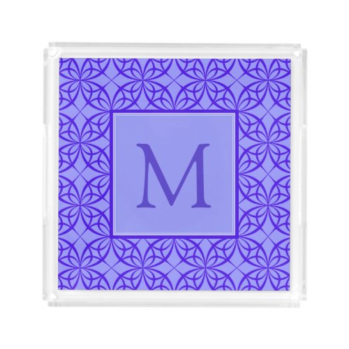 Elegant Purple Filigree Pattern Monogram Acrylic Tray