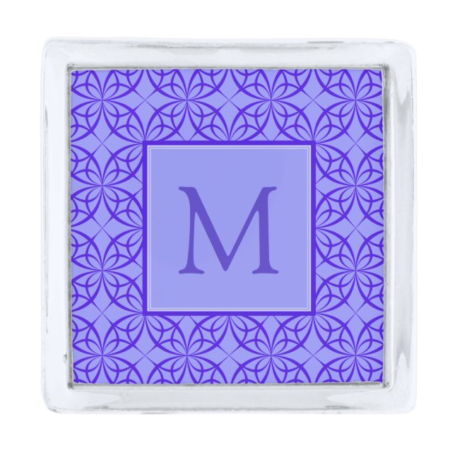 Elegant Purple Filigree Pattern Monogram Silver Finish Lapel Pin (Front)