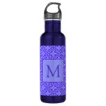 Elegant Purple Filigree Pattern Monogram Stainless Steel Water Bottle
