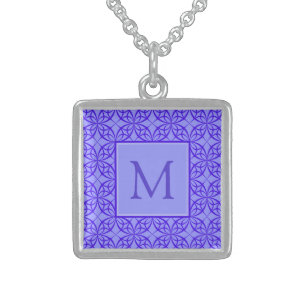 Elegant Purple Filigree Pattern Monogram Sterling Silver Necklace