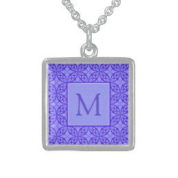 Elegant Purple Filigree Pattern Monogram Sterling Silver Necklace