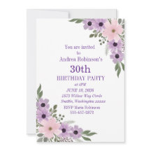 Elegant Purple Floral 30th Birthday Invitation