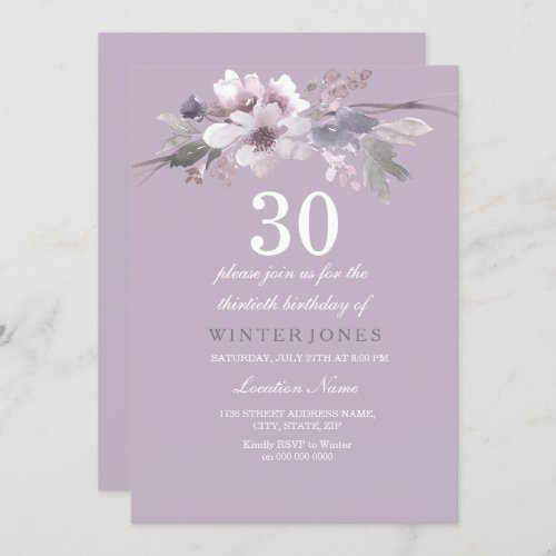 Elegant Purple Floral 30th Birthday Party Invite