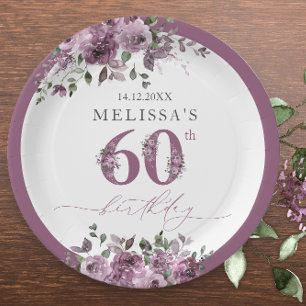 Elegant Purple Floral 60th Birthday Paper Plates