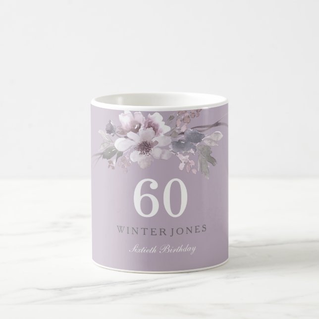 Elegant Purple Floral 60th Birthday Party Gift Coffee Mug (Center)
