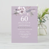 Elegant Purple Floral 60th Birthday Party Invite (Standing Front)
