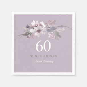 Elegant Purple Floral 60th Birthday Party Paper Napkins