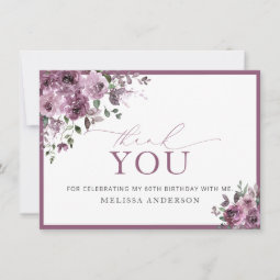 Elegant Purple Floral 60th Birthday Thank You Card | Zazzle