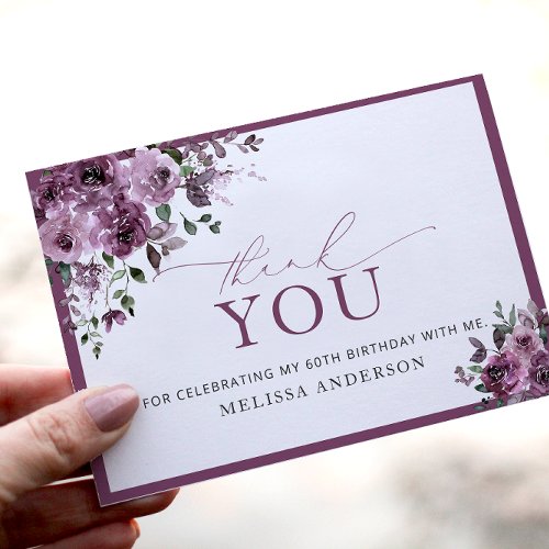 Elegant Purple Floral 60th Birthday Thank You Card